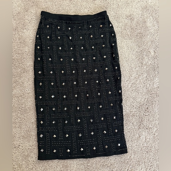 Search For Sanity Skirt Women Size Small Black Rhinestone Bead Pencil Tube - Picture 1 of 12